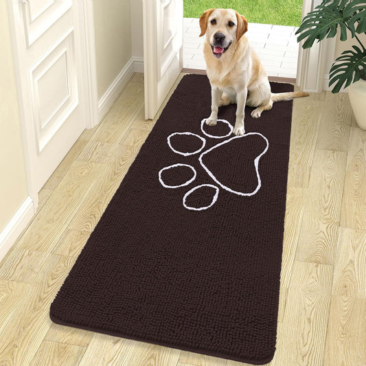 OLANLY Dog Door Mat - Absorbent Non-Slip Mud Mat for Paws | 70x24 Inch, Quick Dry Chenille, Brown