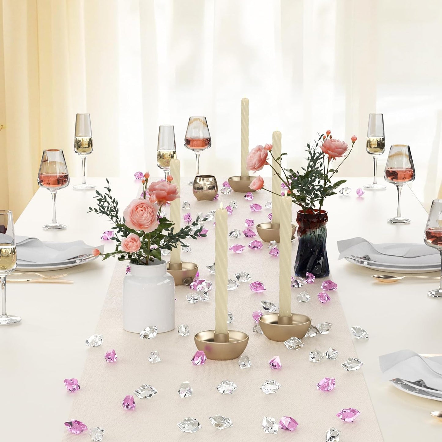 Babenest Acrylic Crushed Ice Rocks - 150 PCS Fake Crystals for Home Decor & Events | Pink/Clear