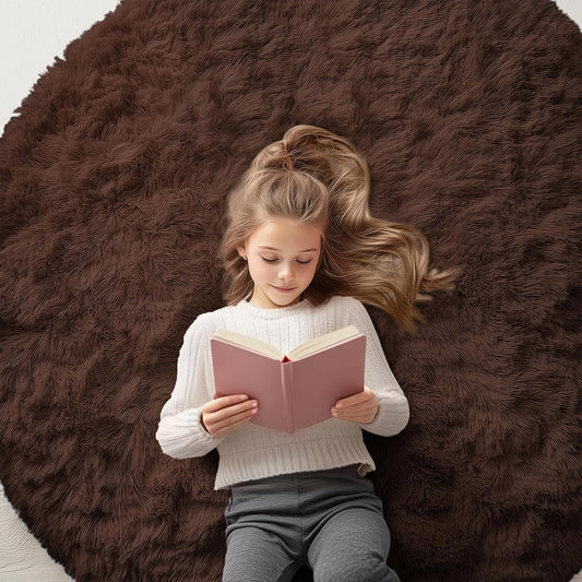 OLANLY Round Coffee Area Rug - Soft, Fluffy, Machine Washable 5 ft Circle Rug for Bedroom & Living Room Decor