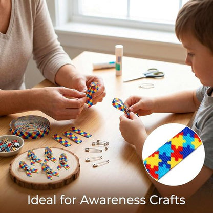 3/8" Narrow Autism Awareness Ribbon - 25 Yards Thin Grosgrain for Hair Bows & Crafts