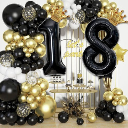 20th Birthday Decorations | Skiennix 40-Inch Black Foil Number 20 Balloon with Gold Crown