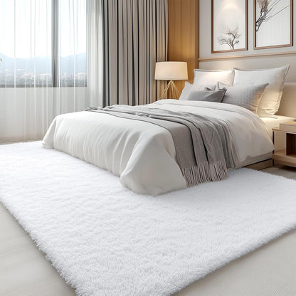 OLANLY 5x5 Area Rug - Soft, Fluffy Shaggy Design for Living Room & Bedroom | Machine Washable, White