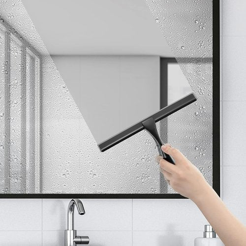 HIWARE Shower Squeegee - All-Purpose Tool for Glass, Doors & Windows - 10-Inch, Black Stainless Steel