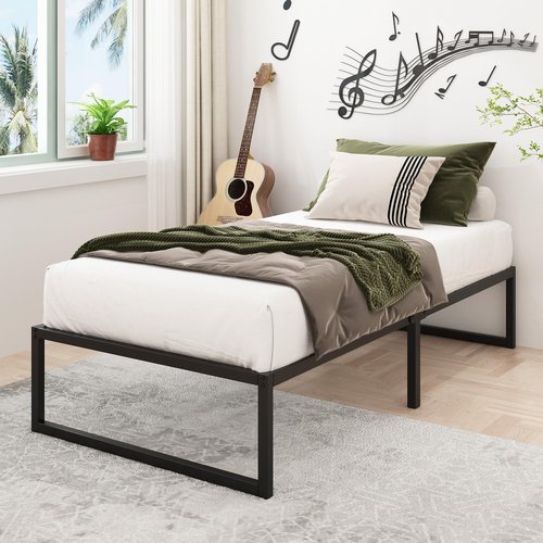 Lutown-Teen 14 Inch Twin Bed Frames Heavy Duty Metal Twin Size Platform Bed Frame No Box Spring Needed, Noise Free, Easy Assembly, Black