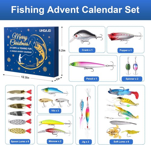 Fishing Advent Calendar 2026 - 24 Days of Premium Fishing Lures Set for Anglers | Topwater, Soft & Spoon Lures