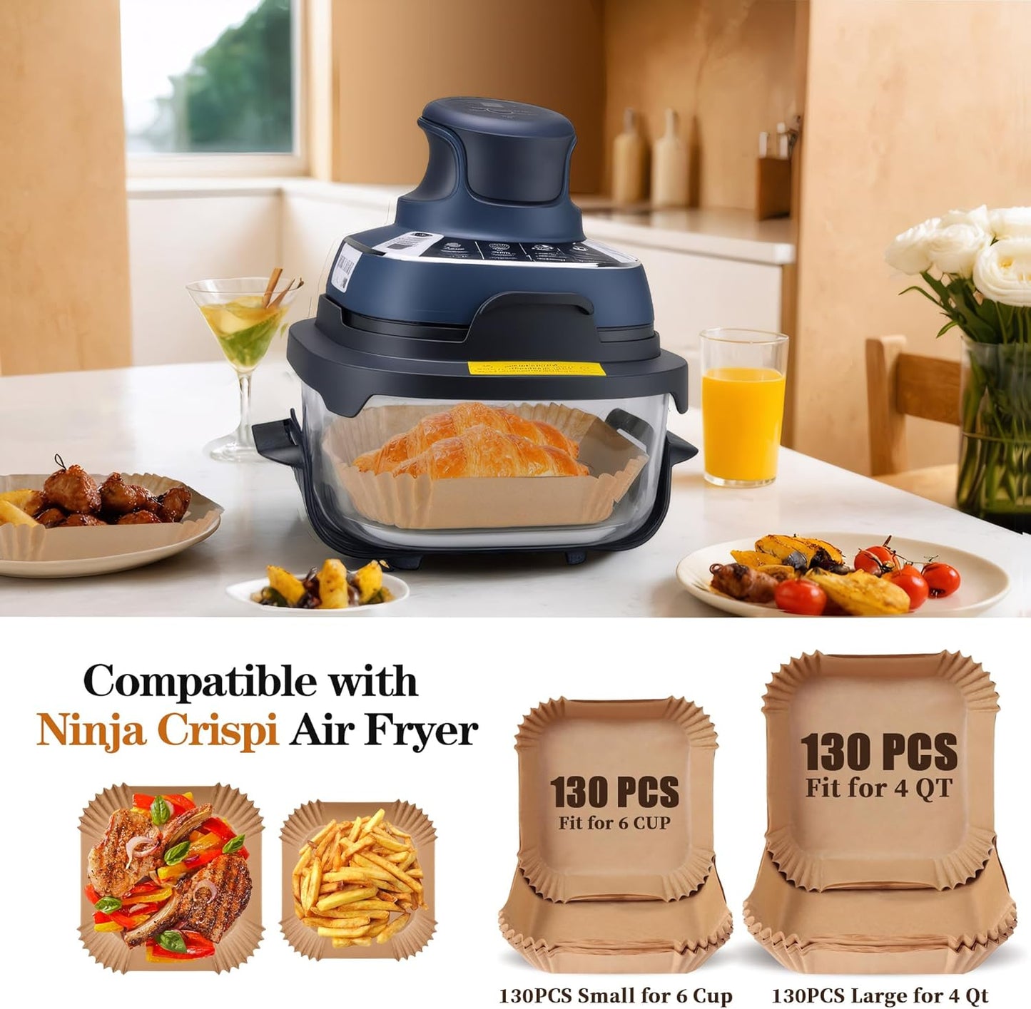 Ninja Crispi Air Fryer Liners - 260 PCS Non-Stick Parchment Paper for 4-in-1 Cooking System