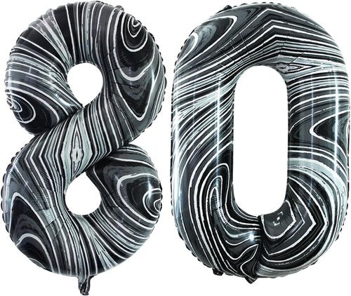 GOER 80th Birthday Balloons - Jumbo 42 Inch Marble Black Foil Helium Decorations
