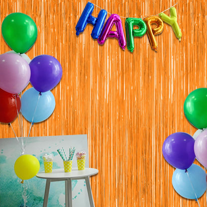Skiennix 2 Pack Backdrop Curtains - 3.28 FT x 7.05 FT Orange Tinsel Foil Curtains for Parties