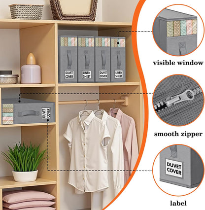 WOWBOX Sheet Organizers - Under Bed Storage with Label Cards & Clear Window | 6 Pack, Gray