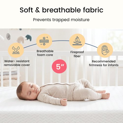 Dream On Me Baby Fairy Dust 5” Full-Size Crib & Toddler Mattress – GREENGUARD Gold & JPMA Certified, Water-Resistant Surface, Machine Washable Cover, Fits Full-Size Cribs & Toddler Beds