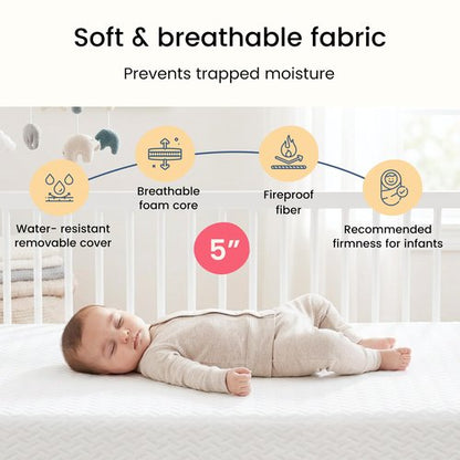 Dream On Me Baby Fairy Dust 5” Full-Size Crib & Toddler Mattress – GREENGUARD Gold & JPMA Certified, Water-Resistant Surface, Machine Washable Cover, Fits Full-Size Cribs & Toddler Beds