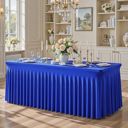 2 Pack Royal Blue Fitted 4 Ft Tablecloths - Spandex Stretch, Wrinkle-Resistant, Elastic for 4 Foot Rectangular Tables (Variation: Royal Blue+4 Feet - 2 Pack)