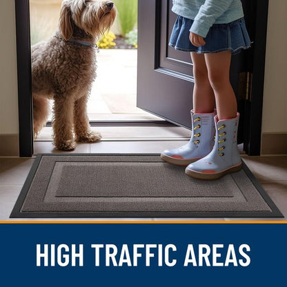 OLANLY Front Door Mat Indoor Outdoor Entrance, Waterproof All-Season, All-Weather Doormat, Sturdy Natural Rubber, Low Profile, Easy Clean Patio Porch Entryway Mat, 47x32, Taupe