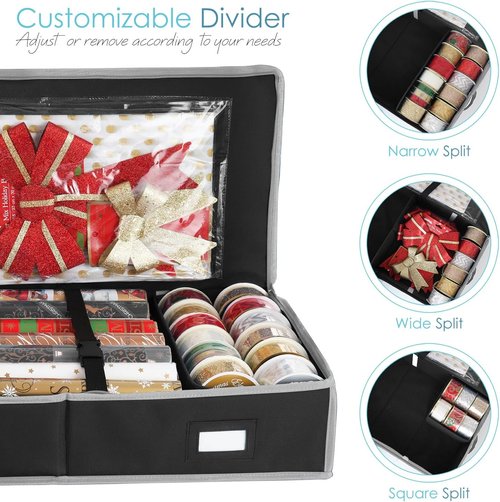 Hearth & Harbor Wrapping Paper Storage Container - Tear-Proof Organizer with Interior Pockets | Holds Up to 22 Rolls