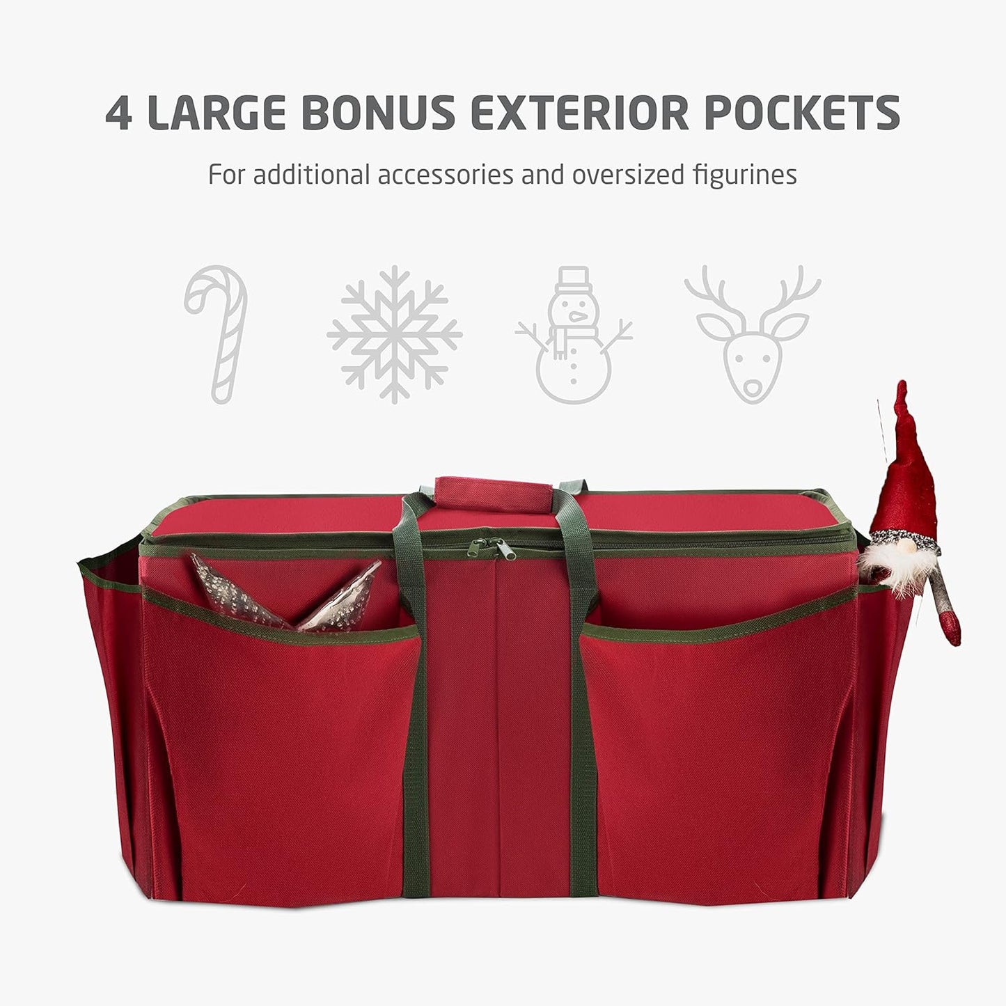 ZOBER Large Christmas Ornament Storage Box - Holds 80 3" Ornaments with Dividers | Durable Red Container for Figurines and Accessories
