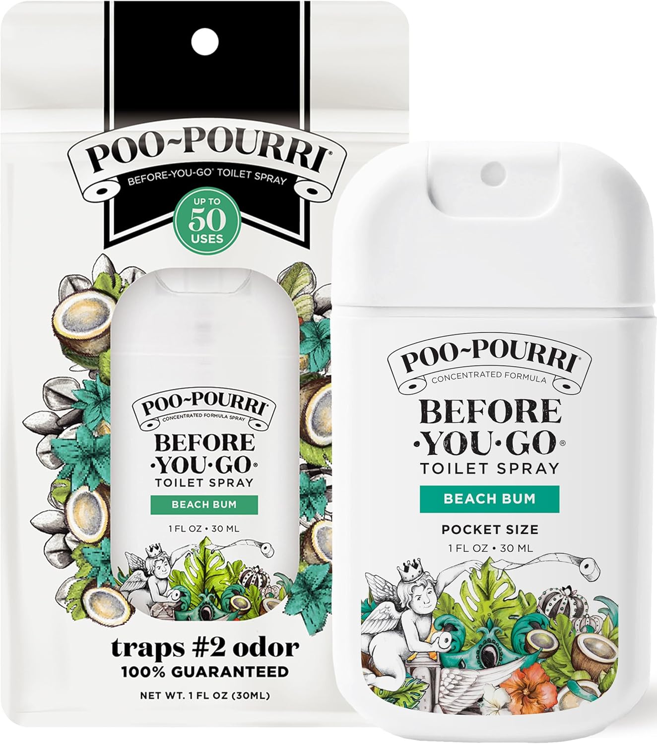 Poo-Pourri Pocket Toilet Spray - Travel Essential for On-The-Go Odor Control | Beach Bum, 1 Fl Oz, TSA Approved