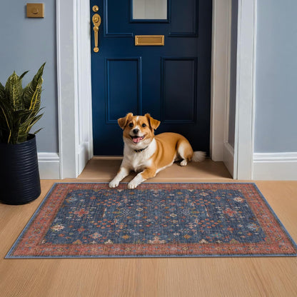 Skiennix Large 3x5 Kitchen Rug - Non-Slip, Machine Washable, Stain Resistant | Tribal Farmhouse Décor (Navy Blue)