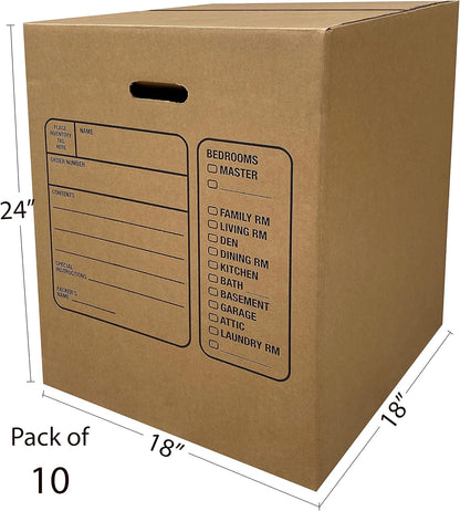 Uboxes Moving Boxes - Premium Large with Handles | 18 x 18 x 24 Inches, Brown