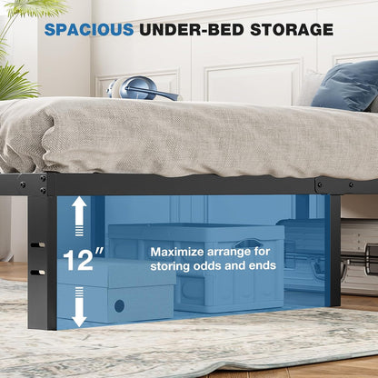OLIXIS Metal Twin Bed Frame - 14-Inch High with Storage Space | Sturdy Steel Slat Support, 800LBS Capacity, Black