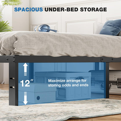 OLIXIS Metal Twin Bed Frame - 14in High with Storage Space, No Box Spring Needed with Sturdy Steel Slat Support, 800LBS Heavy Duty for Easy Assembly, Black for Bedroom