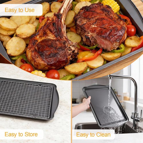 **Baking Sheet Set by [Brand Name] - Nonstick Carbon Steel Sheets with Cooling Racks | 17 x 11 Inch, Heavy Duty & Easy Clean**