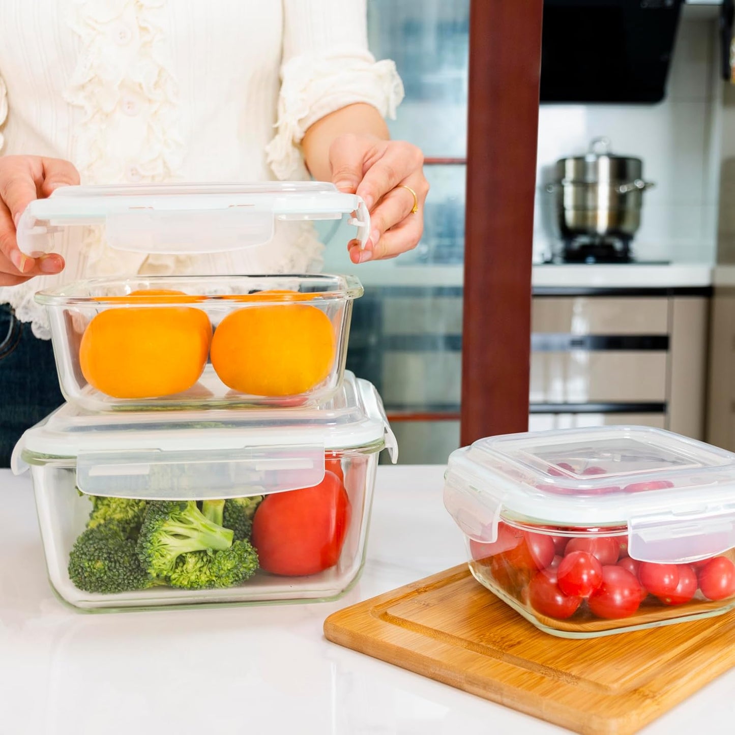 Razab Glass Food Storage Containers Set - 6 PC Airtight Kitchen Meal Prep Containers | 74, 40 & 18 oz