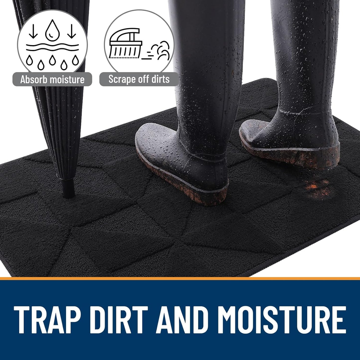 OLANLY Indoor Door Mat - Non-Slip, Absorbent & Dirt-Resistant | Washable Low-Profile Entry Doormat (32x20 inches, Black)