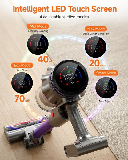 FEPPO Cordless Vacuum Cleaner - Powerful 70-Minute Runtime, Touch Screen, Self-Standing Design | Ideal for Hardwood Floors, Carpets, and Pet Hair