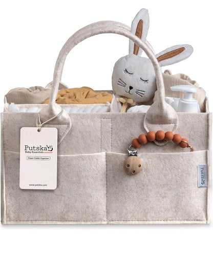 PUTSKA Baby Diaper Caddy Organizer - Stylish Nursery Storage Basket for Newborn Essentials | Large Mocha