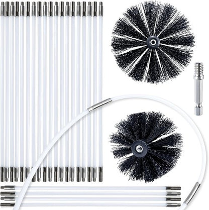 HOKLNUSE Dryer Vent Cleaner Kit - Heavy-Duty 30ft Chimney Sweep & Lint Removal Brushes | 4" & 6" Heads