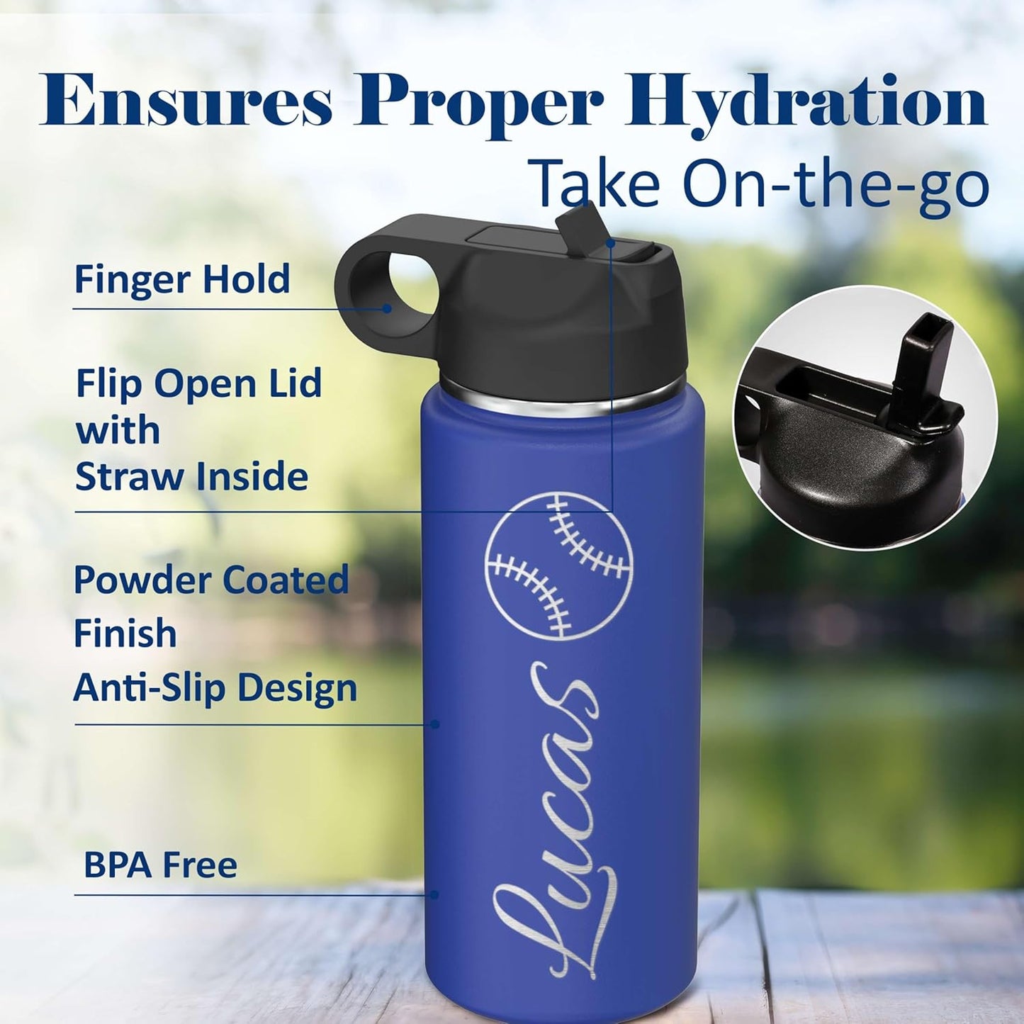 Skiennix Personalized Insulated Stainless Steel Water Bottle - Custom Engraved 18 oz for Kids & Teens