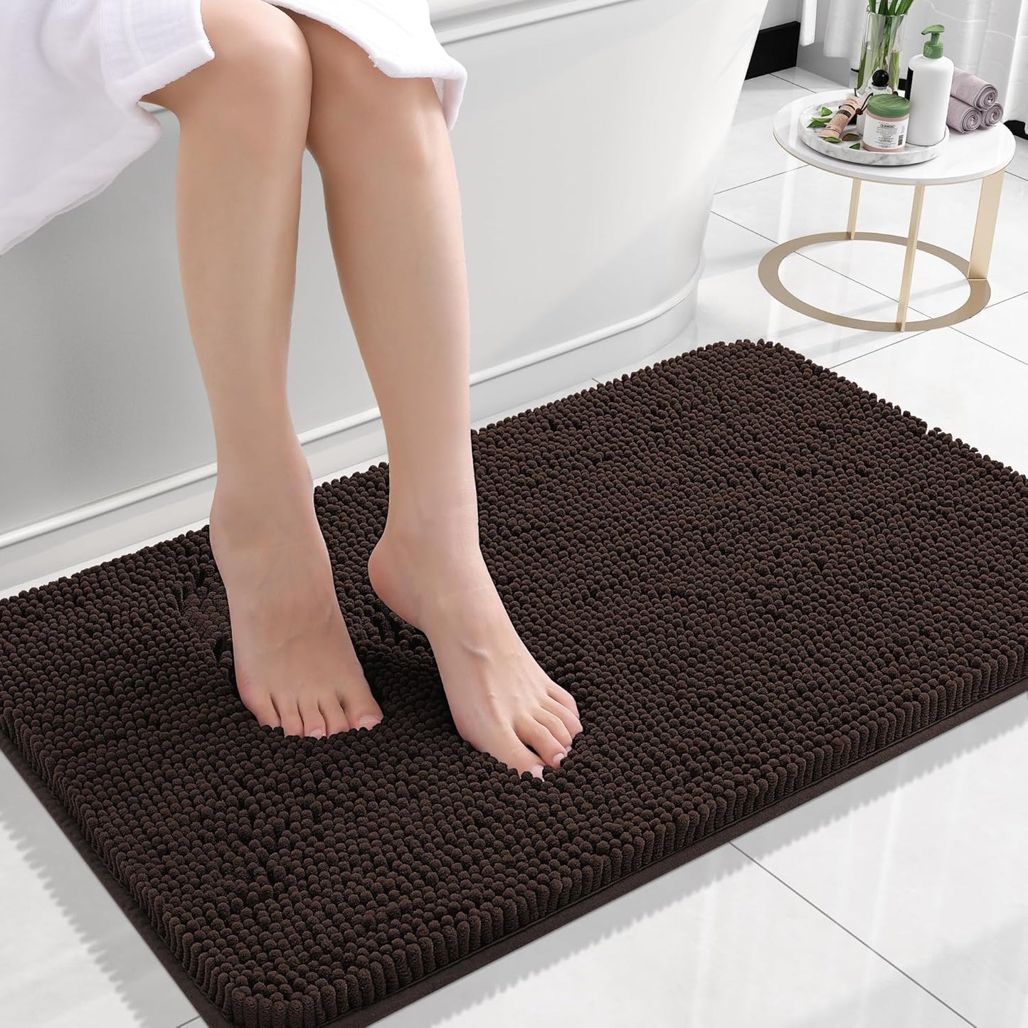 OLANLY Bath Rugs - Extra Soft Chenille, Quick-Dry & Machine Washable | 24x16, Brown Bathroom Mats