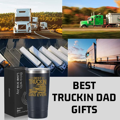 20 oz Stainless Steel Insulated Tumbler - Best Truckin Dad Ever Gift for Truck Driver Dad