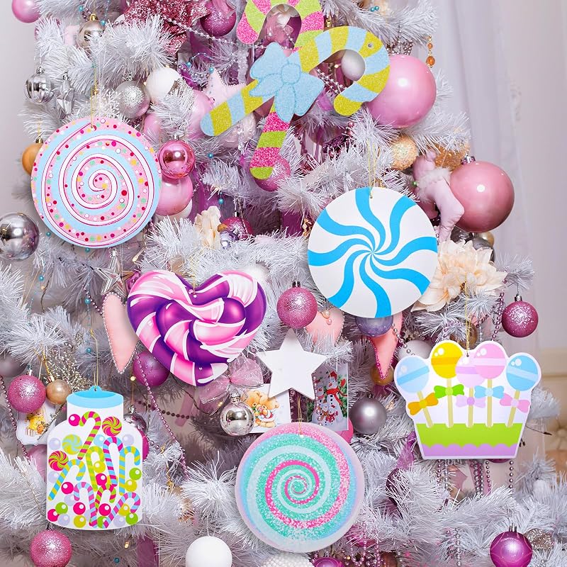 Pastel Christmas Candy Cane Ornaments Set — 25 Double-Sided Corrugated Plastic Decorations