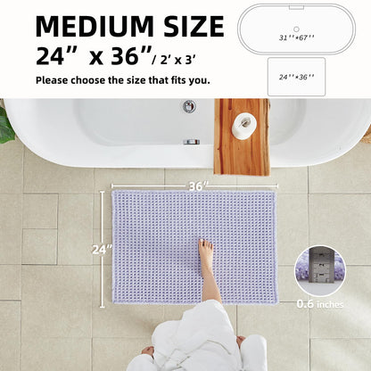 TYUU Waffle Bath Mat, Boho Bathroom Rugs Non Slip Washable Super Absorbent Quick Dry Cute Bath Mat Farmhouse Bathroom Decor, 36''x24'' Lavender Cream
