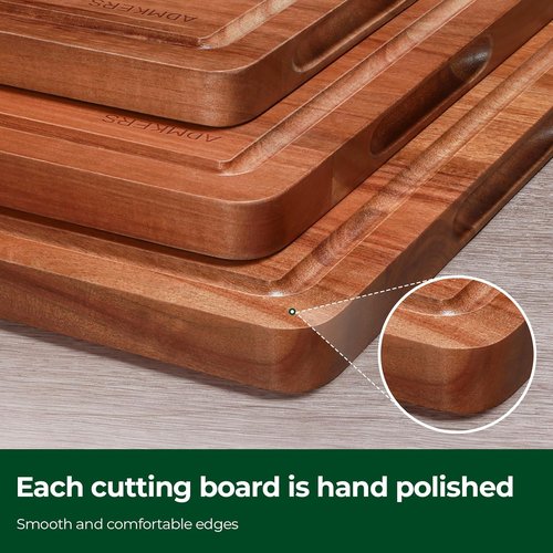 Acacia Wood Cutting Board Set - Large Charcuterie & Chopping Boards for Meat, Cheese, Fruits | Set of 3