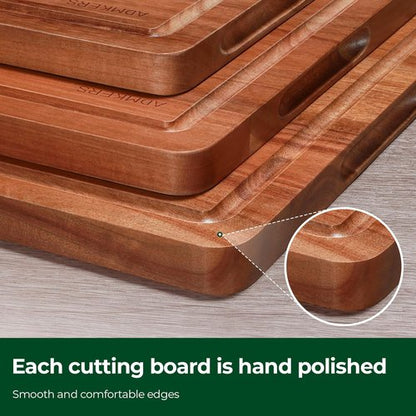 Acacia Wood Cutting Board Set - Large Charcuterie & Chopping Boards for Meat, Cheese, Fruits | Set of 3