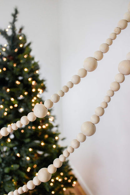Skiennix 7ft Wood Bead Garland - Rustic Farmhouse Home Decor for Holiday & Christmas | Boho Wall Hanging