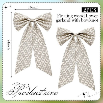 HunnmingRe Christmas Wreath Sash - 24 x 16 Inch Driftwood Block Print with Floral Burlap Bow - Beige