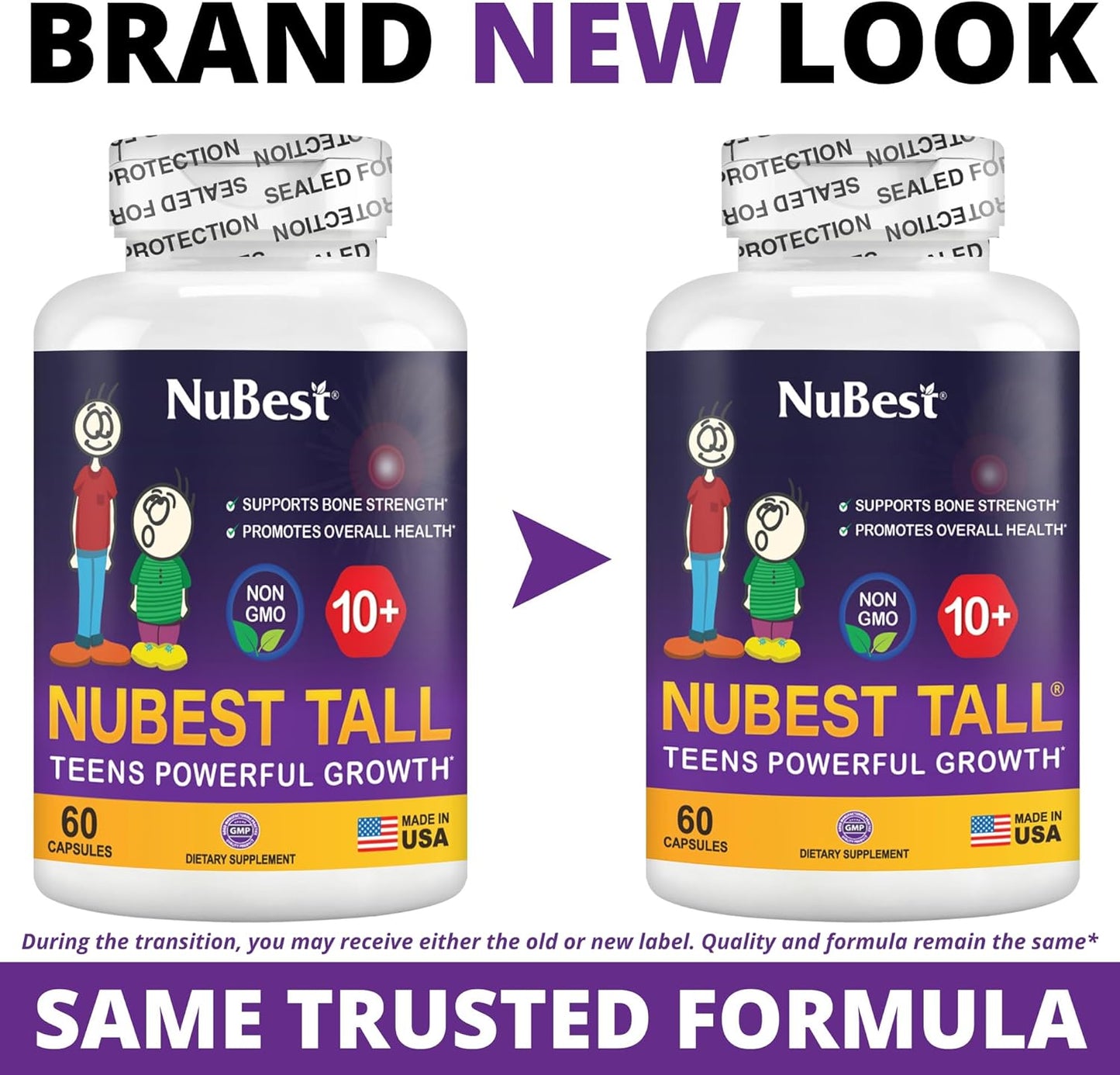 NuBest Tall 10+ Premium Bone Strength Formula, Enhanced Immunity and Overall Health for Age 10+ with Calcium, Vitamin D3, Vitamin K2, and Multivitamins | 60 Capsules | 1 Month Supply