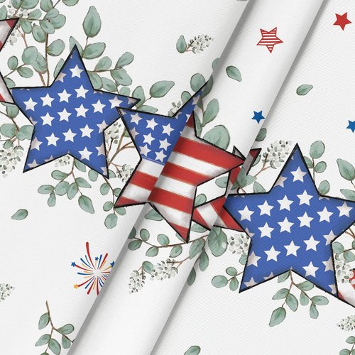 Horaldaily Patriotic Tablecloth - 60x84 Inch Eucalyptus Star Design for 4th of July Celebrations