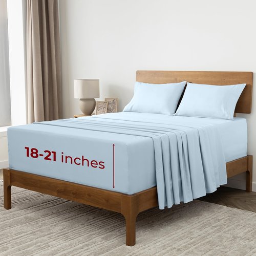Mellanni Extra Deep Split King Sheets - 5 PC Iconic Collection Bedding - Hotel Luxury, Ultra Soft, Cooling Bed Sheets - Wrinkle, Fade, Stain Resistant (Split King, Aqua)