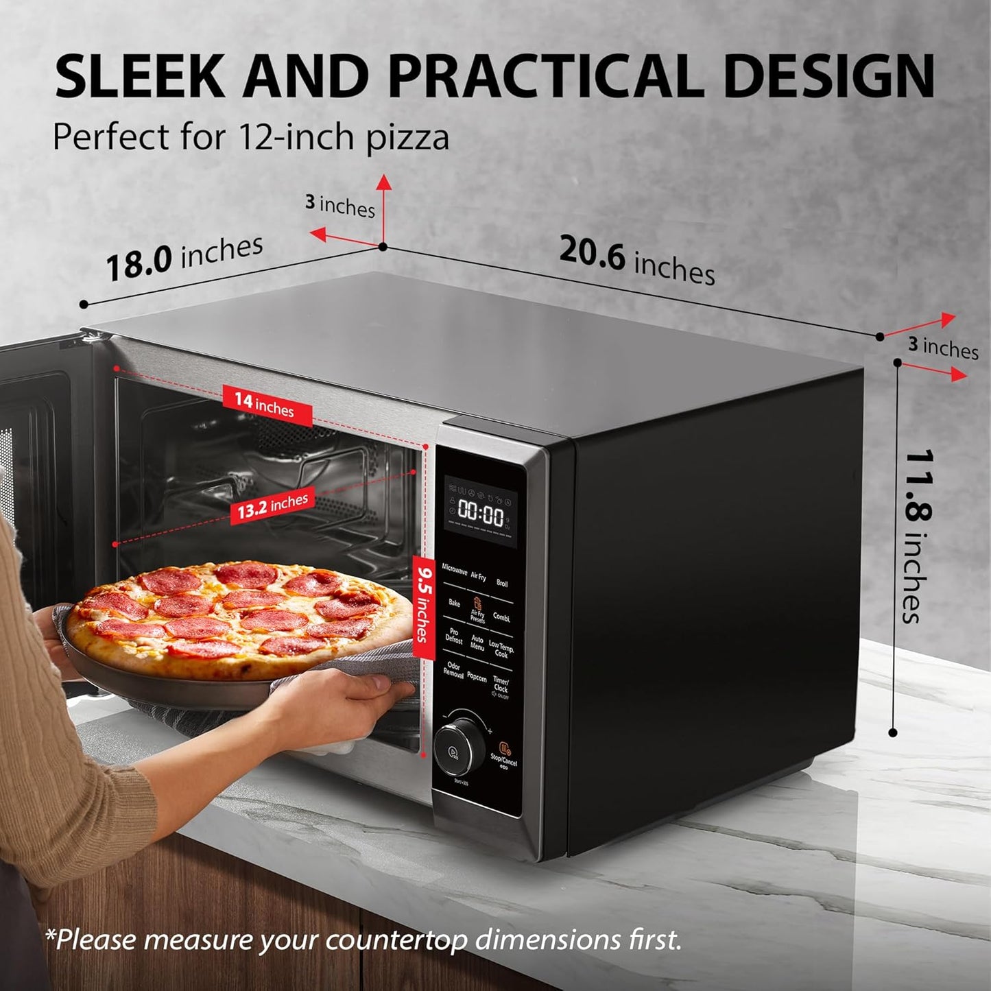 TOSHIBA Air Fryer Combo - 8-in-1 Countertop Microwave Oven with Convection & Broil | 1.0 Cu.ft, Black Stainless Steel