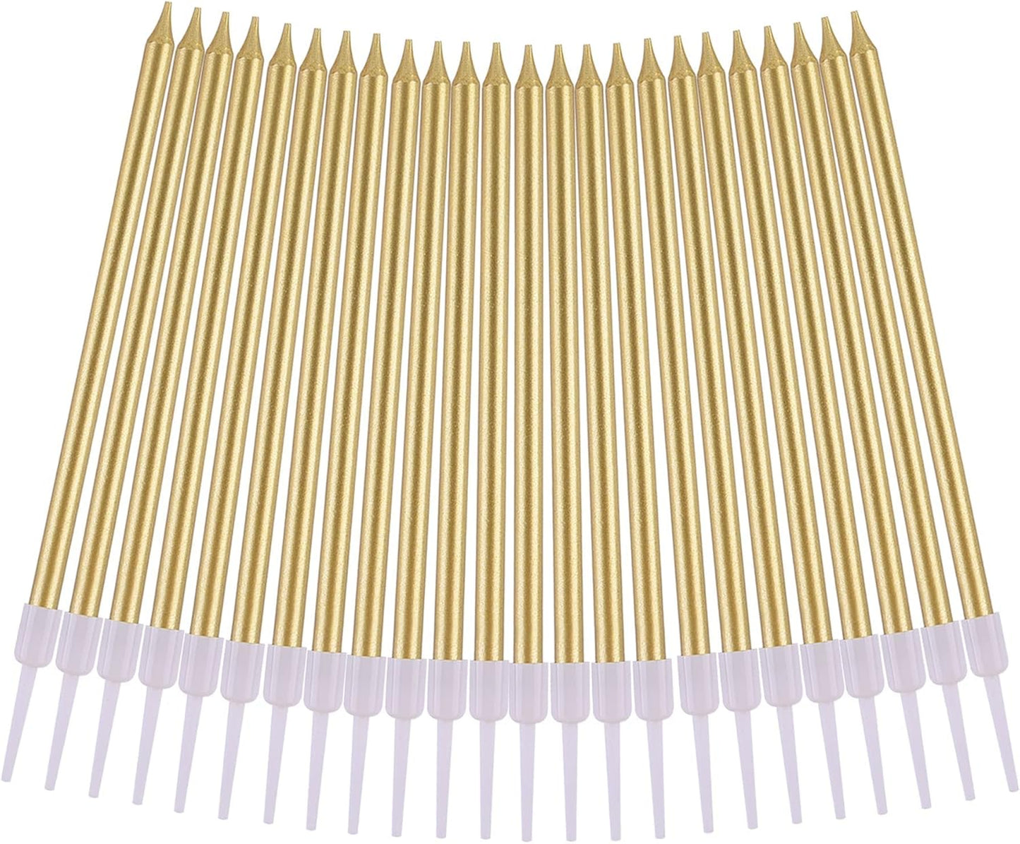 PHD CAKE Gold Long Thin Metallic Birthday Candles - Perfect for Parties & Weddings | Elegant Cake Decor