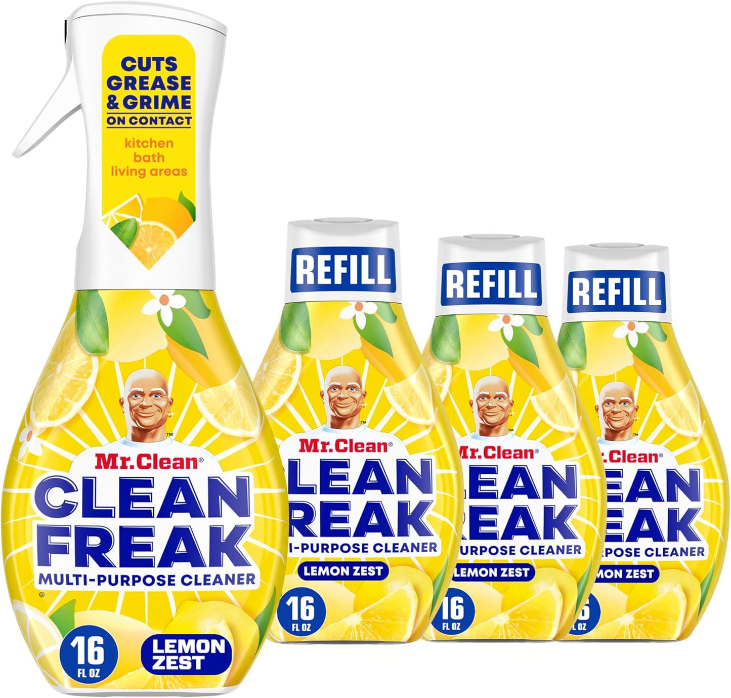 Mr. Clean Clean Freak Multi-Surface Cleaning Spray - Deep Cleaning Mist Starter Kit & Refill Bundle, Lemon Zest, 64 fl oz