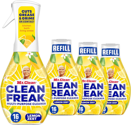 Mr. Clean Clean Freak Multi-Surface Cleaning Spray - Deep Cleaning Mist Starter Kit & Refill Bundle, Lemon Zest, 64 fl oz