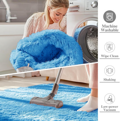 OLANLY Large Area Rug - Soft Fluffy Shaggy Carpet for Living Room & Bedroom | 8x10 Bright Blue