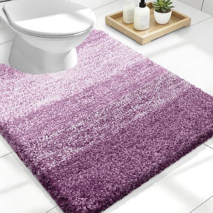 OLANLY Luxury Toilet Rugs U-Shaped 24x20, Extra Soft and Absorbent Microfiber Bathroom Rugs, Non-Slip Plush Shaggy Bath Mat, Machine Wash Dry, Contour Bathroom Mats for Toilet Base, Pinkish-Purple