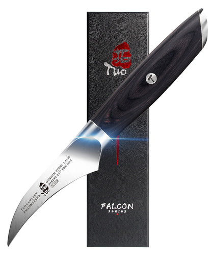 TUO Bird Beak Paring Knife - 2.75" Curved Paring Knife - High Carbon German Stainless Steel - Pakkawood Handle with Gift Box - Falcon Series