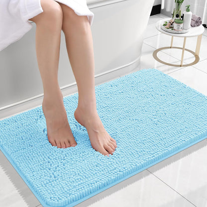 OLANLY Small Bathroom Rugs - Extra Soft Chenille Bath Mats | Quick Dry, Machine Washable, 24x16, Sky Blue